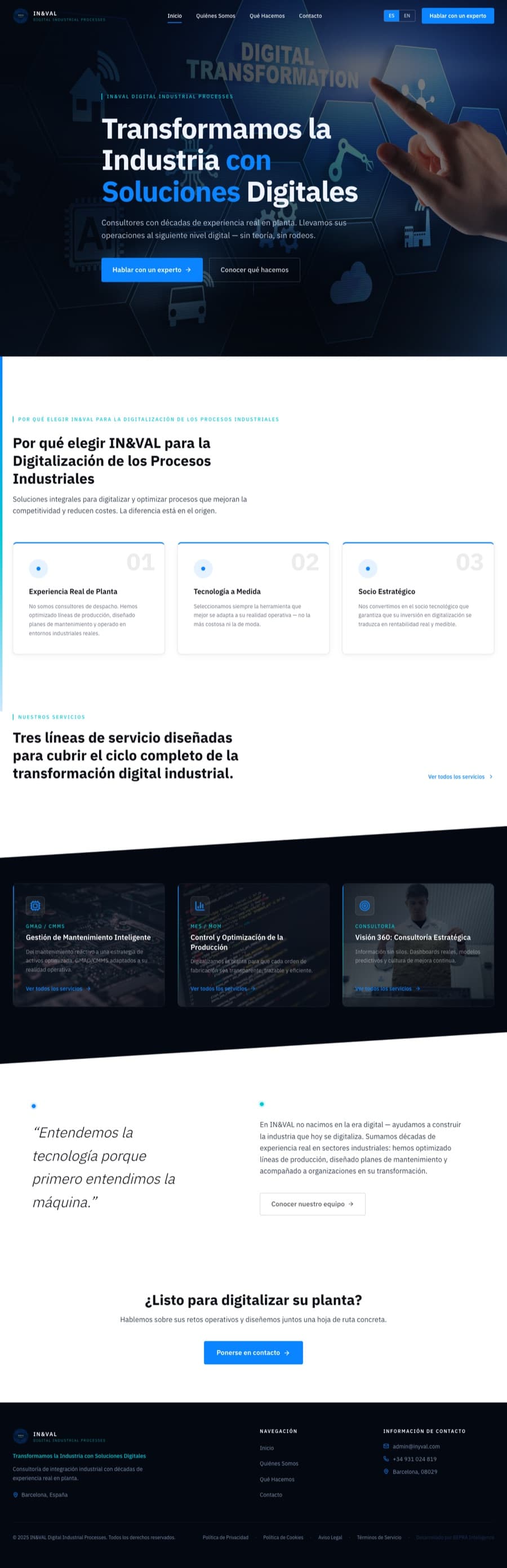 IN&VAL Industrial Consultancy website, browsing the live site